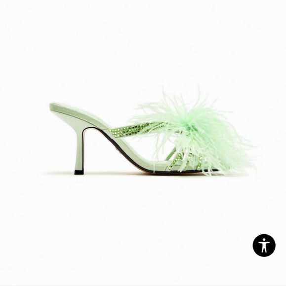NEW Zara Feathered Heeled Sandals Size 10 - Picture 1 of 7